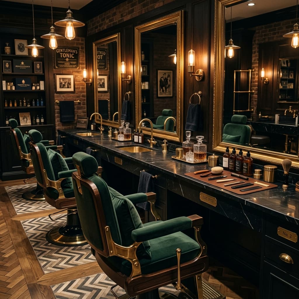 High-end barbershop interior