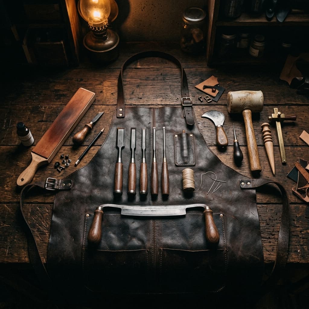 Premium hand tools on a master craftsman's workbench